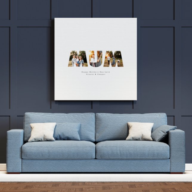Mum 3 photo modern elegant black cream mothers day canvas print (Creator Uploaded)