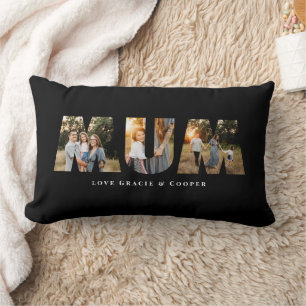 Mum 3 photo modern elegant black mothers day lumbar pillow