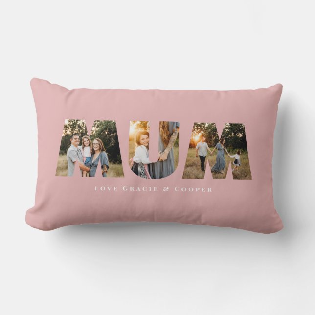 Mum 3 photo modern elegant pink mothers day lumbar pillow (Front)