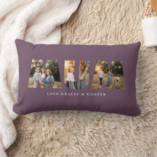 Mum 3 photo modern elegant purple mothers day lumbar pillow