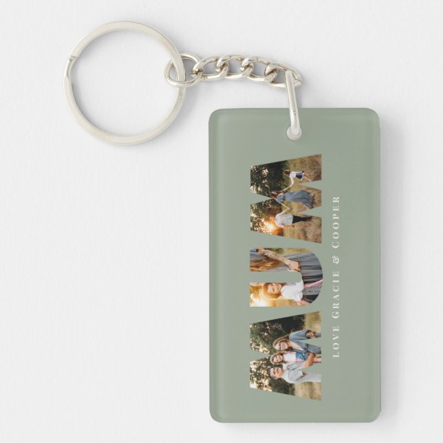 Mum 3 photo modern elegant sage green mothers day keychain (Front)