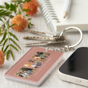Mum 3 photo modern elegant terracotta mothers day keychain