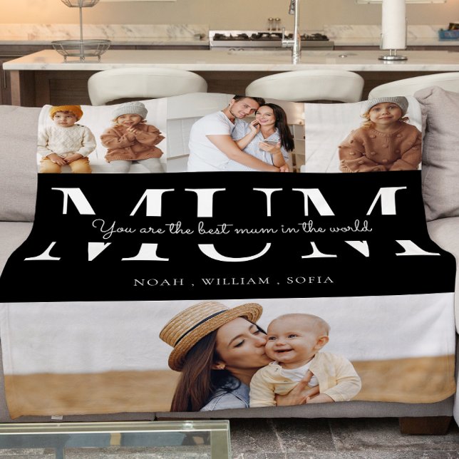 mum 4 photo collage personalized fleece blanket (best mum  gift modern script peronalised fleece blanket , ideal for birthdays , xmas or mothers day )
