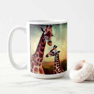 Mum And Baby Giraffe Oil Paint, Coffee Mug