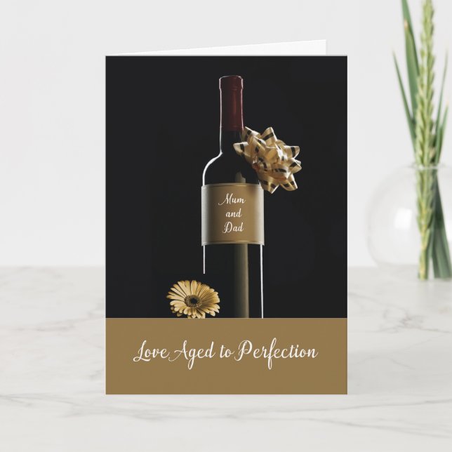 Mum and Dad Happy Anniversary Wine Bottle with Bow Card (Front)