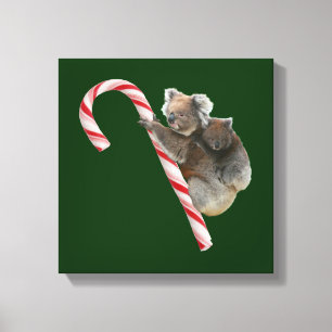 Mum and Joey Koala Candy Cane Christmas Canvas Print