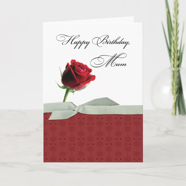 Mum Birthday Beautiful Single Red Rose Card (Front)