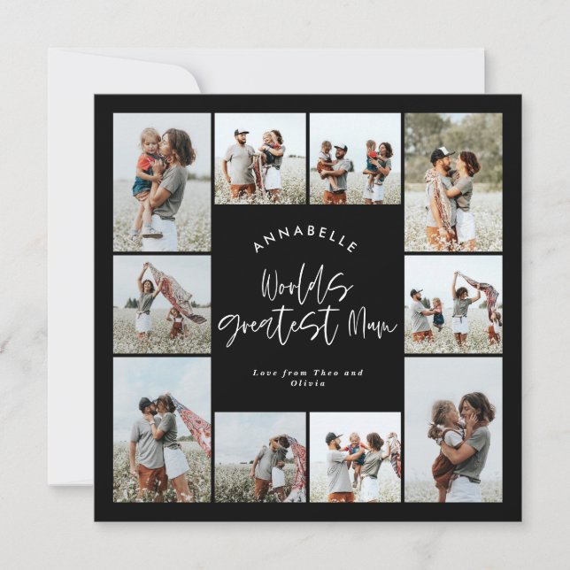 Mum black elegant modern minimal photo collage invitation (Front)