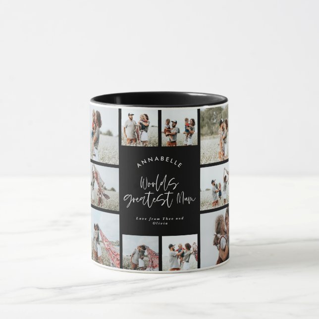 Mum black elegant modern minimal photo collage mug (Center)