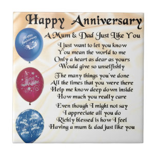 Mum & Dad Poem - Happy Anniversary - Cream Tile