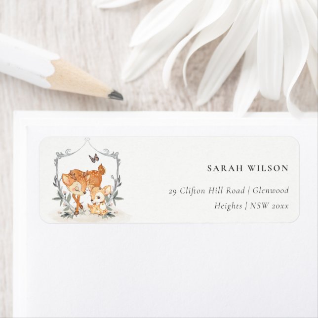 Mum Deer Fawn Floral Crest Baby Shower Address (Insitu)