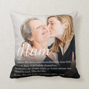 Mum Definition Quote Elegant Script Photo Throw Pillow