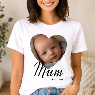 Mum Established Script Heart Photo White T-Shirt