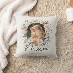 Mum gift photo watercolour floral mothers day throw pillow