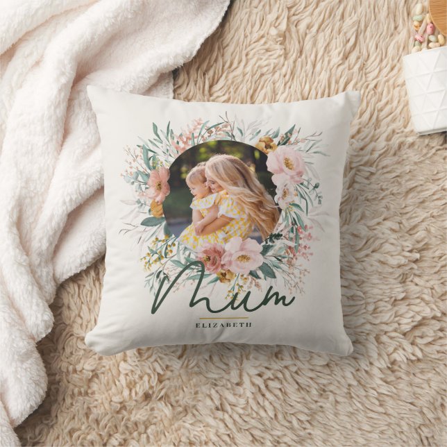 Mum gift photo watercolour floral mothers day throw pillow (Blanket)