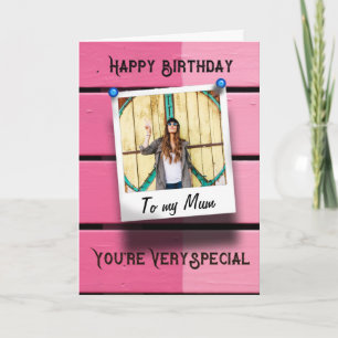 Mum Happy Birthday Instagram Photo Rustic Pink Card