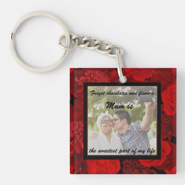 Mum Is The Sweetest Personalized Photo Floral Keychain (Front)