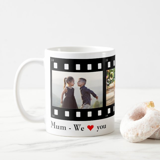 Mum Love You Photo Film Strip Collage Template Coffee Mug (With Donut)