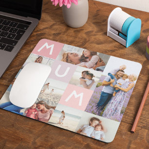 Mum Modern Photo Grid Collage Family Keepsake Pink Mouse Pad