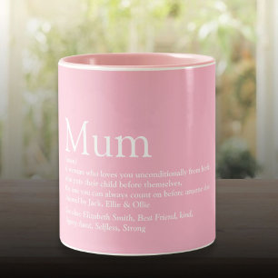 Mum Mom Definition Quote Fun Pink Two-Tone Coffee Mug