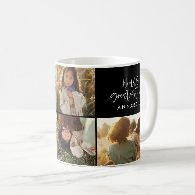 Mum Photo collage girly black modern mothers day Coffee Mug (Front Right)