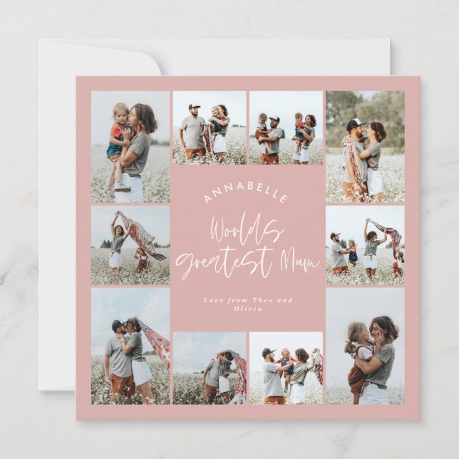 Mum pink chic elegant modern minimal photo collage invitation (Front)