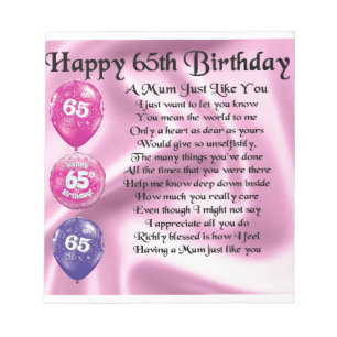 Mum Poem - 65th Birthday Notepad