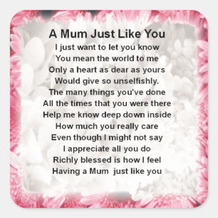 Mum Poem - Pink Floral Design Square Sticker
