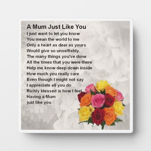 Mum Poem Plaque -  Flowers Design (Front)