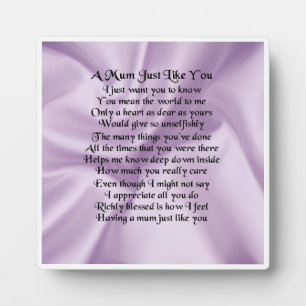 Mum Poem Plaque  -  Lilac Silk  Design