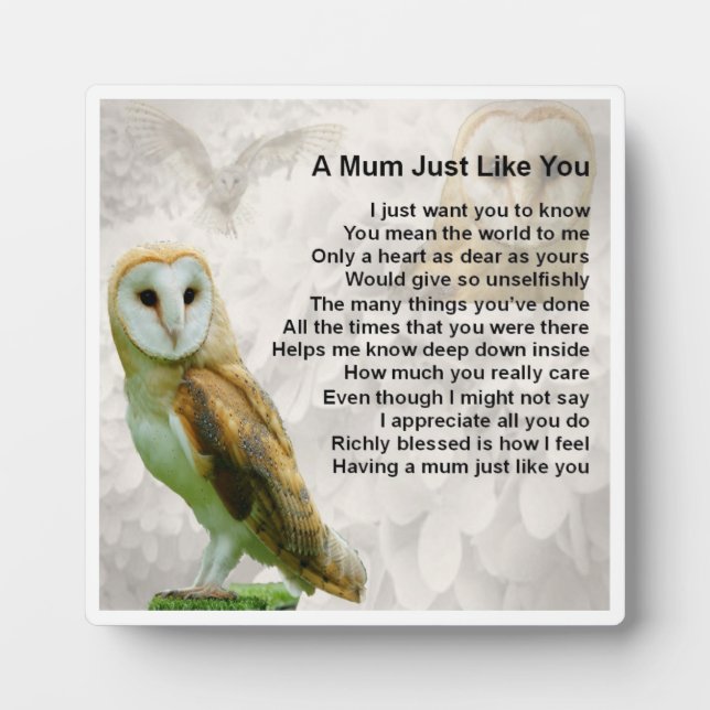 Mum Poem Plaque  -  Owl  Design (Front)