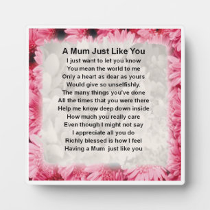 Mum Poem Plaque  -  Pink Floral  Design