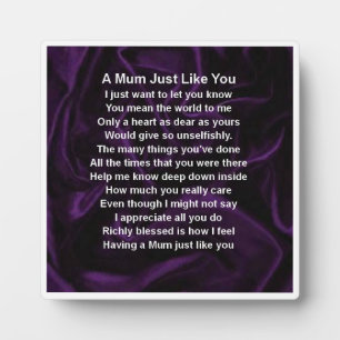 Mum Poem Plaque  -  Purple Silk  Design