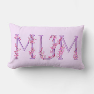 Mum text Aquarelle rose violet bois coussin
