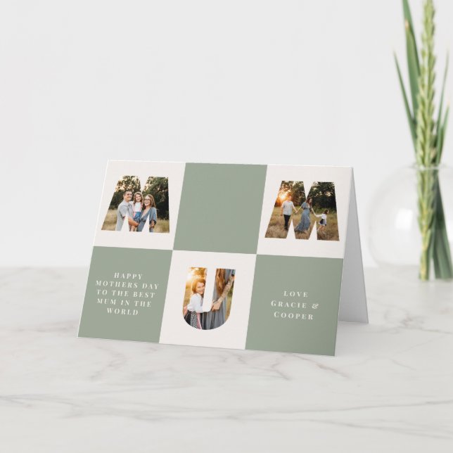 Mum typography elegant modern minimal multi photo thank you card (Front)