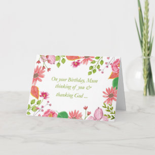 Mum Watercolor Flowers Religious Birthday Card