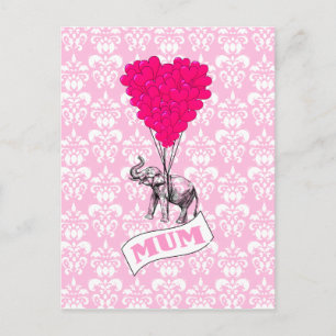 Mum with pink elephant postcard
