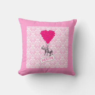 Mum with pink elephant throw pillow