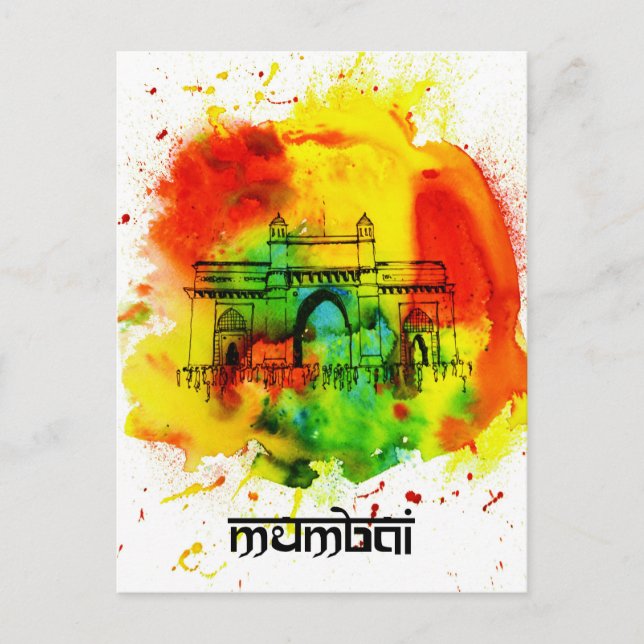 mumbai gateway of india bright watercolors postcard (Front)
