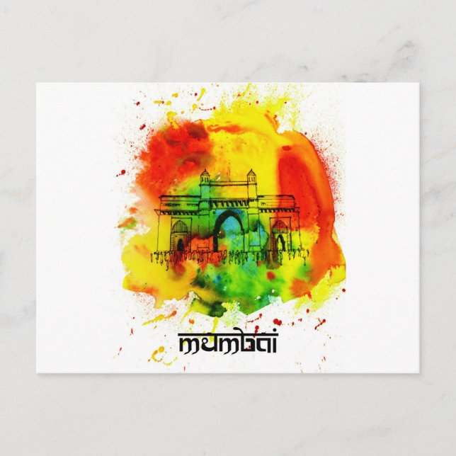 mumbai gateway of india bright watercolors postcard (Front)