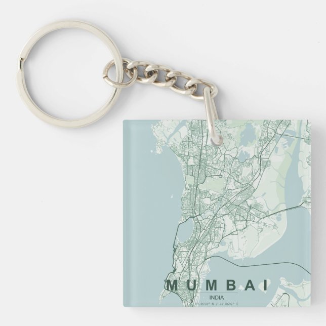 Mumbai India City Map & Custom Text Keychain (Front)