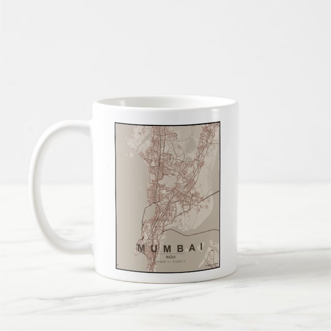 Mumbai India City Map Minimal Design Coffee Mug (Left)