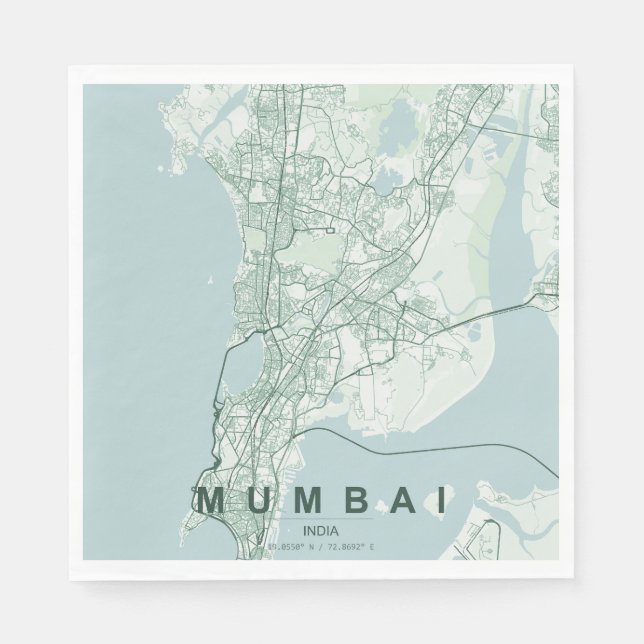 Mumbai India City Map Minimal Design Napkin (Front)