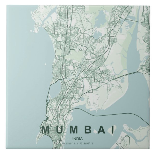 Mumbai India City Map Minimal Design Tile (Front)