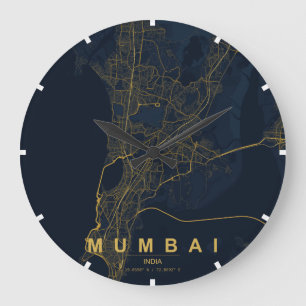 Mumbai India City Map Minimal Large Clock