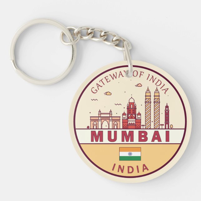 Mumbai India City Skyline Emblem Keychain (Front)