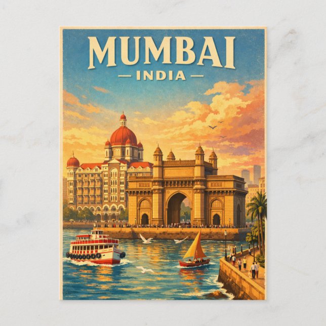 Mumbai, India, in a classic retro Postcard (Front)