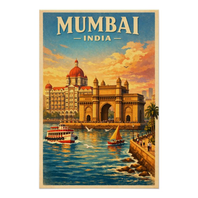 Mumbai, India, in a classic retro Poster (Front)