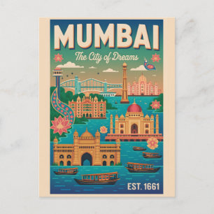 Mumbai India Retro Travel Poster Art Holiday Postcard