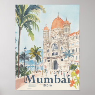 Mumbai India Watercolor Painting Travel Poster